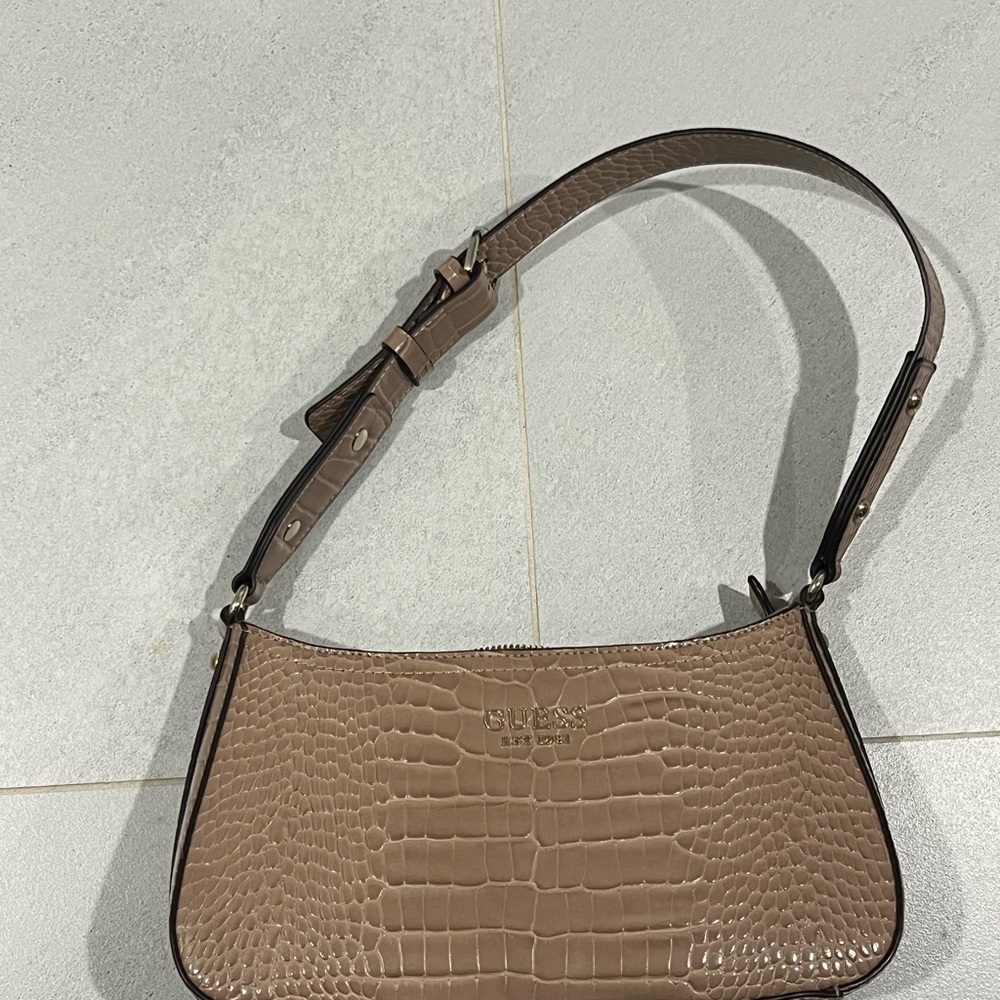 Guess Tan Crocodile-Embossed Shoulder Bag